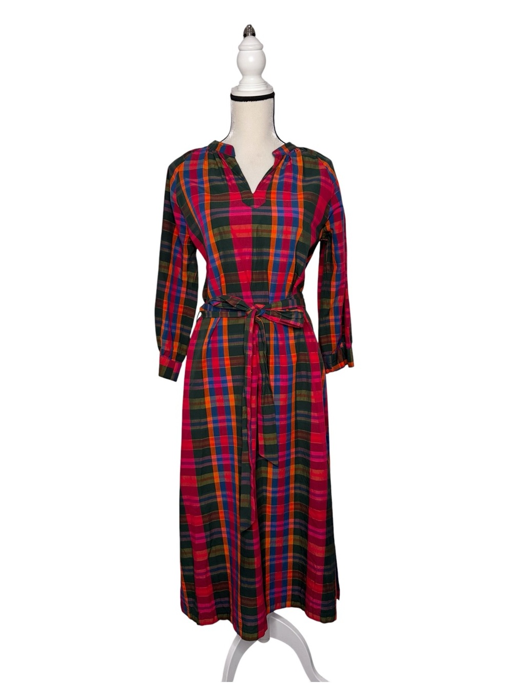 Sunshine Tienda Red Green Belted Dress Size S